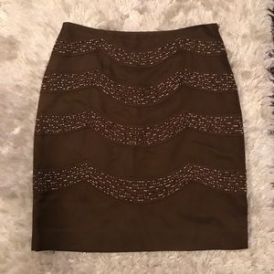 Etcetera Brown Wool Silk Beaded Cocktail Skirt